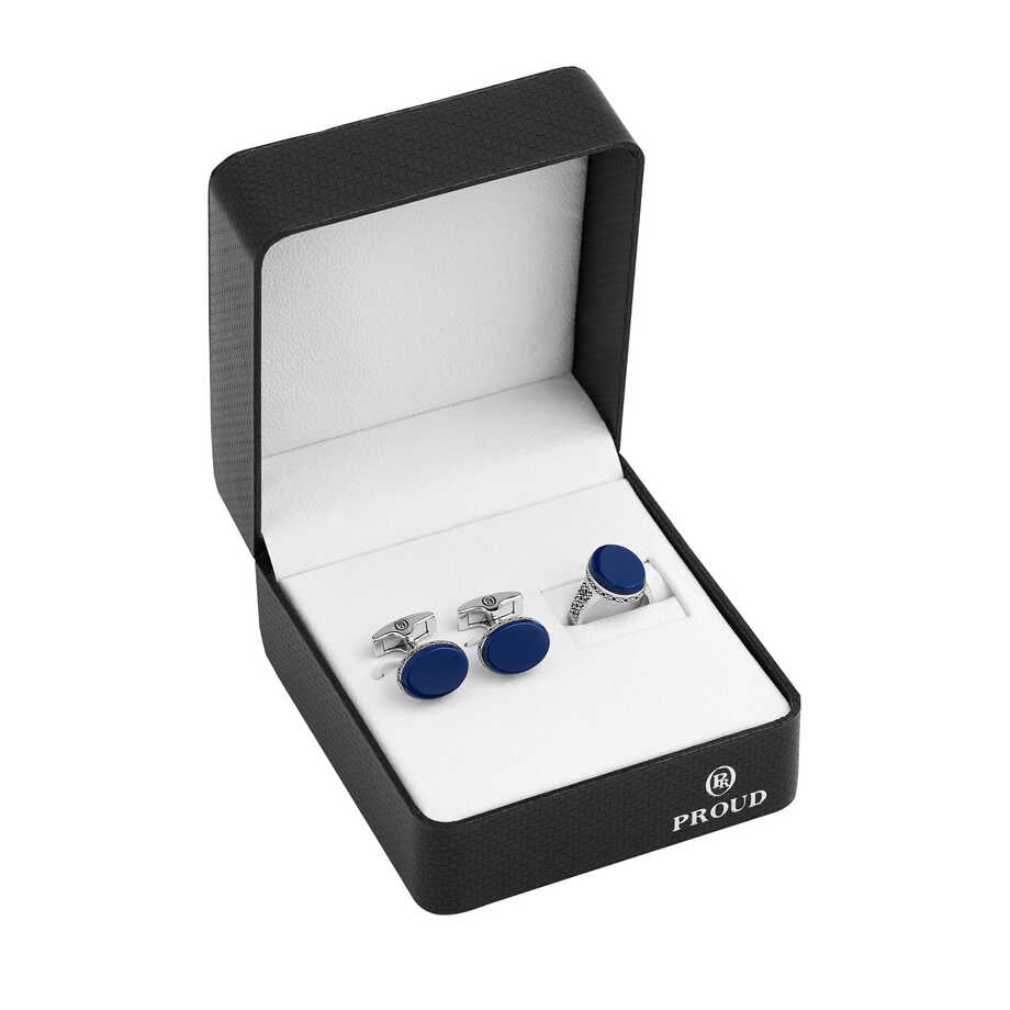 set of a silver ring and a cufflink,proud