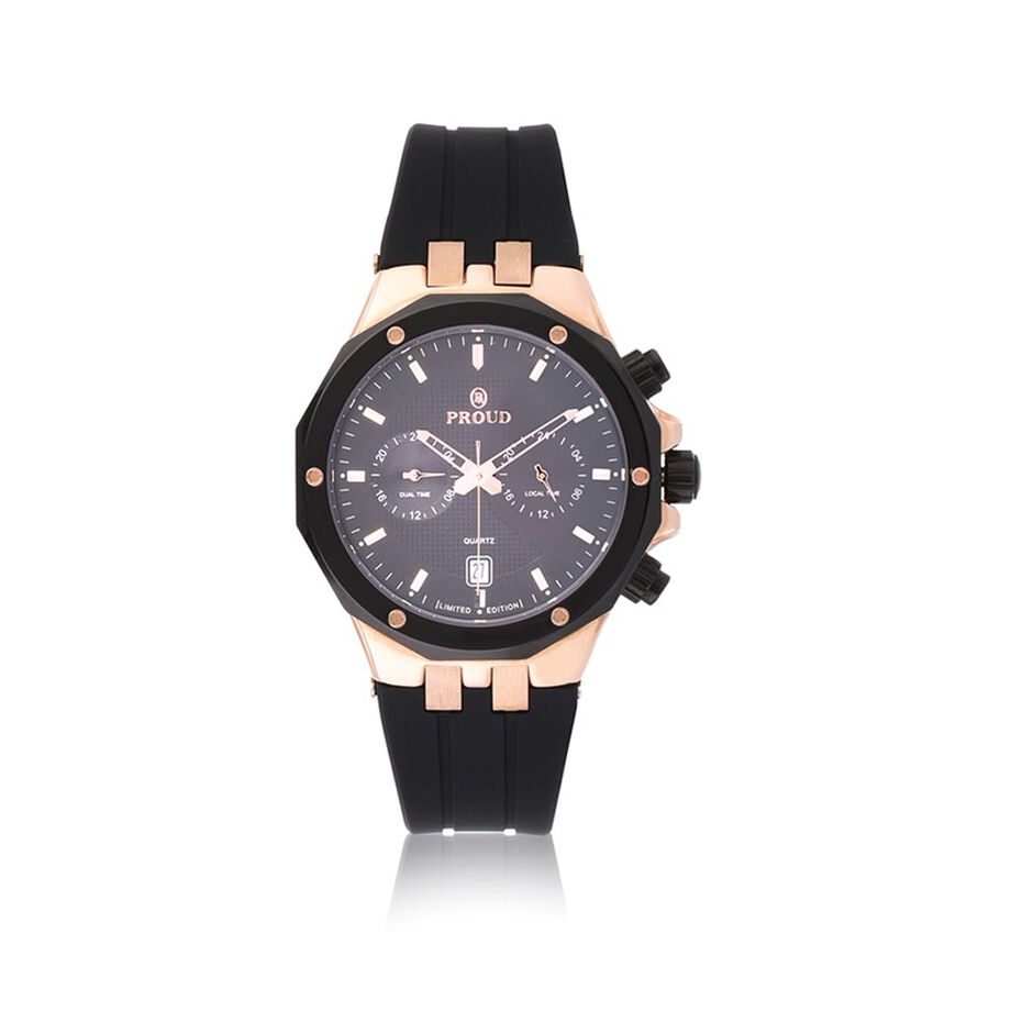 Proud Rubber Rose Gold With Black Men&rsquo;s Watch - STF-19PR002