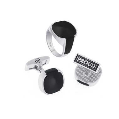 set of a silver ring and a cufflink,proud