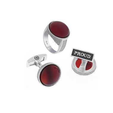 set of a silver ring and a cufflink,proud