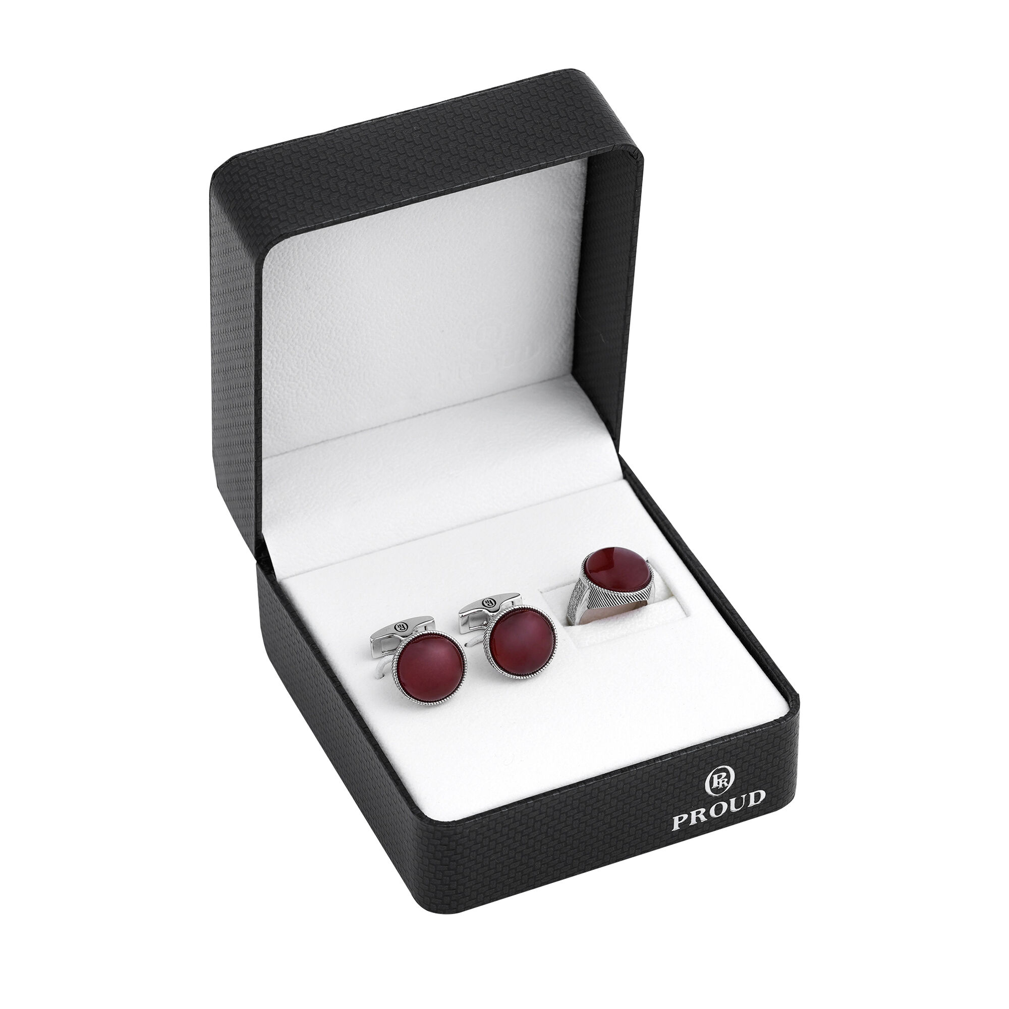set of a silver ring and a cufflink,proud